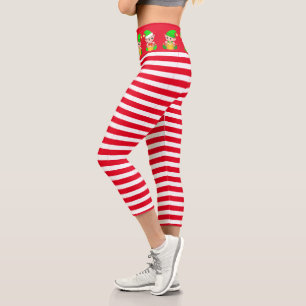 Christmas elf on red and white striped capri leggings