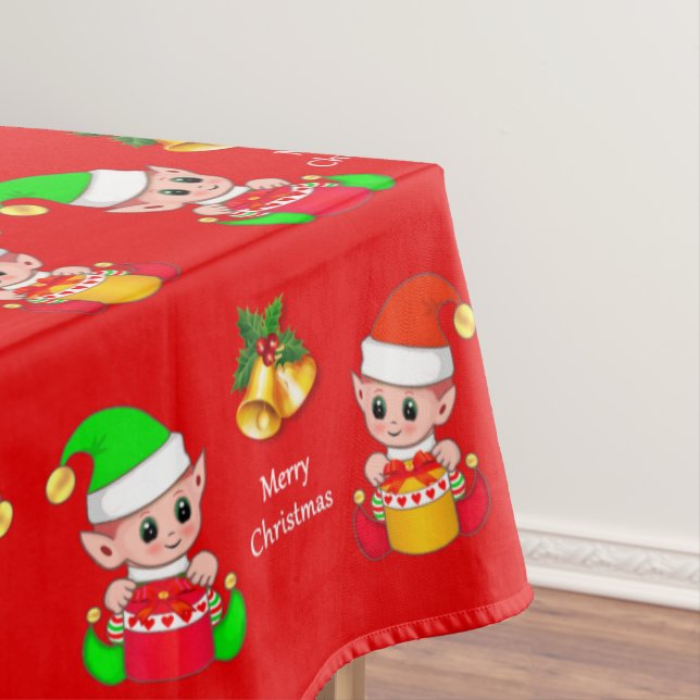 Christmas Elf on Red Tablecloth (In Situ)
