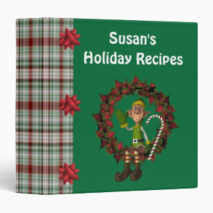 Christmas Elf On Wreath Personalized Recipe Binder