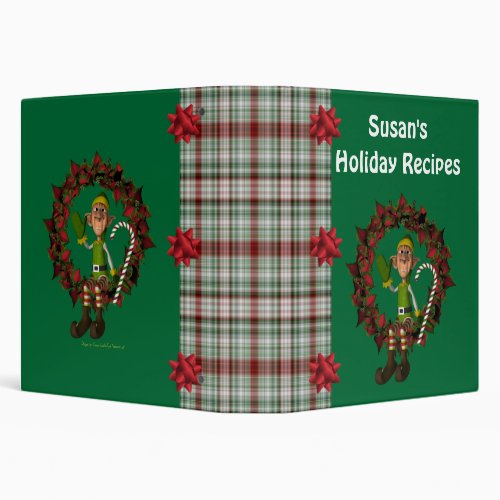 Christmas Elf On Wreath Personalized Recipe  Binder