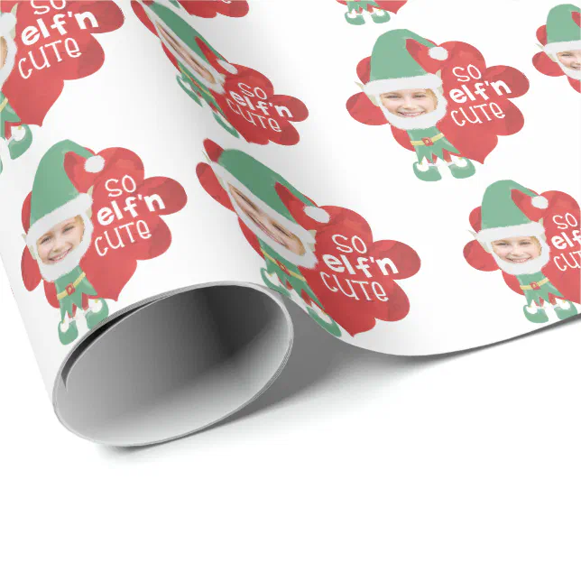 Christmas Elf One Photo SO ELFn CUTE Saying Wrapping Paper | Zazzle