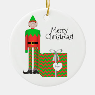 Christmas Elf Ornament - Chevron Gift Package