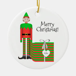 Christmas Elf Ornament - Striped Gift Package