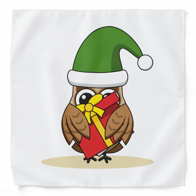 Christmas Elf Owl with Present Bandana (Front)
