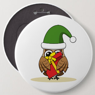 Christmas Elf Owl with Present Button
