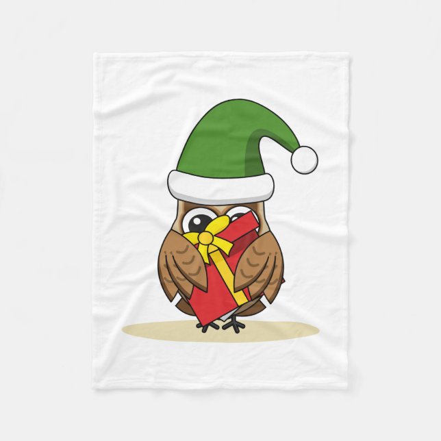 Christmas Elf Owl with Present Fleece Blanket (Front)