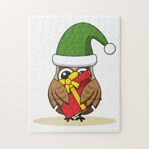Christmas Elf Owl with Present Jigsaw Puzzle