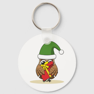 Christmas Elf Owl with Present Keychain