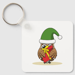 Christmas Elf Owl with Present Keychain
