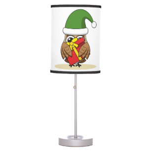 Christmas Elf Owl with Present Table Lamp