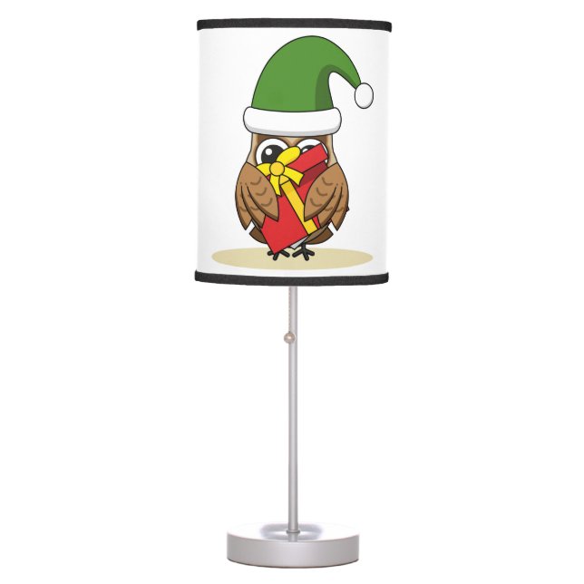 Christmas Elf Owl with Present Table Lamp (Front)