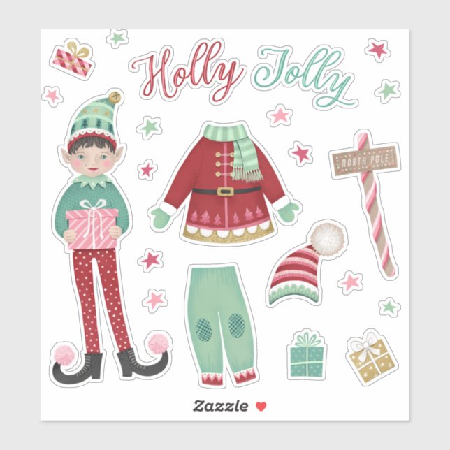 Christmas Elf Paper Doll Sticker Sheet (Sheet)