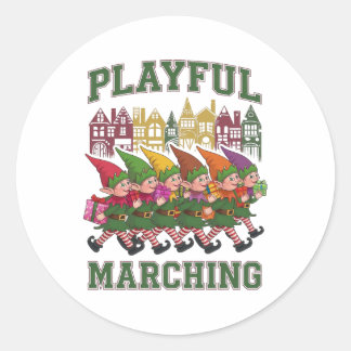 Christmas Elf Parade Classic Round Sticker