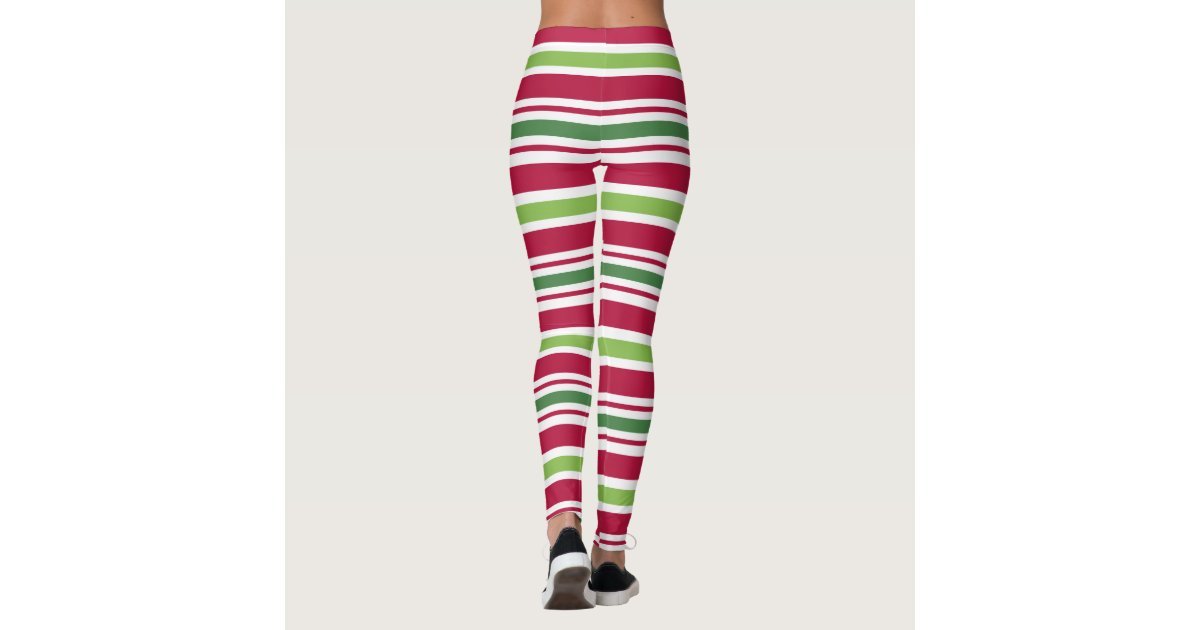 Christmas Elf Party Holiday Candy Striped Leggings | Zazzle
