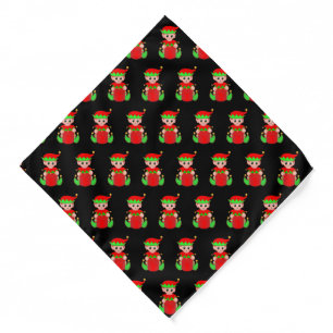 Christmas Elf Pattern on Black Bandana