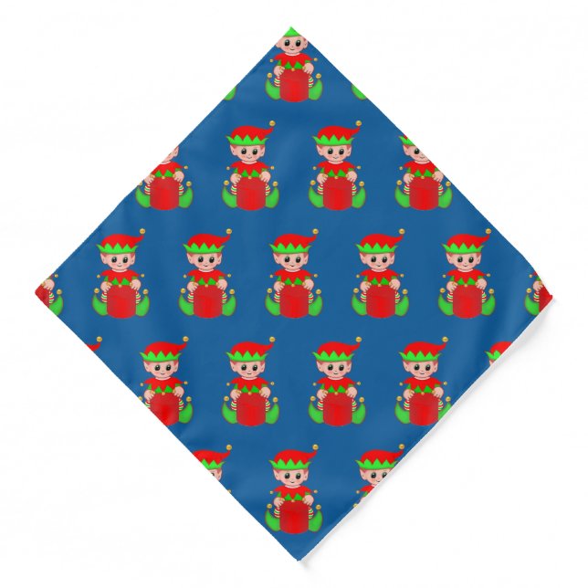Christmas Elf Pattern on Blue Bandana (Front)