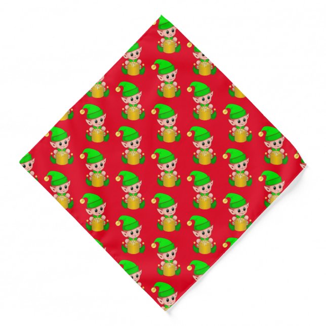 Christmas elf pattern on red bandana (Front)