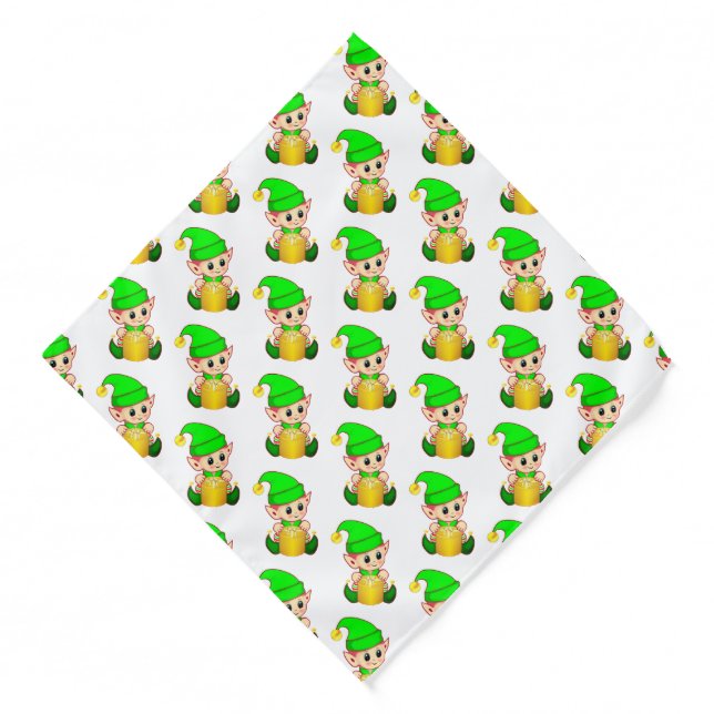 Christmas elf pattern on white bandana (Front)