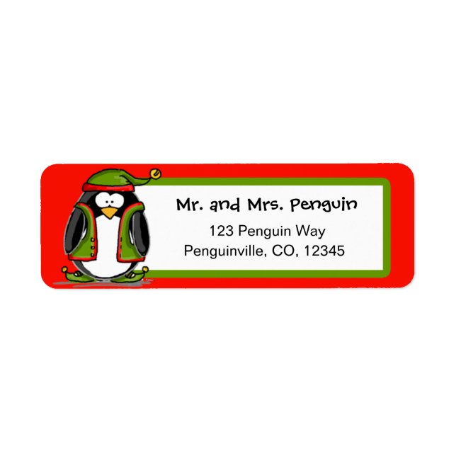 Christmas elf penguin return address labels (Front)