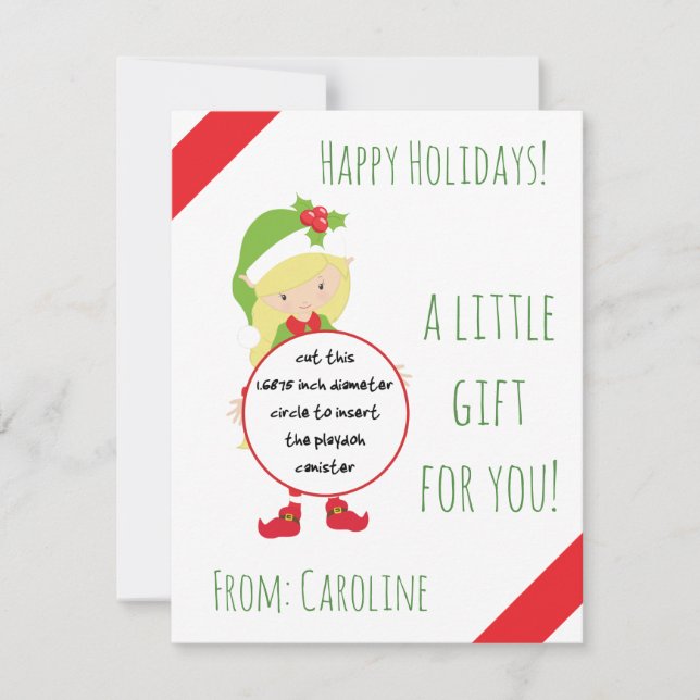 Christmas Elf Play Doh Card, favor card, holiday Invitation (Front)