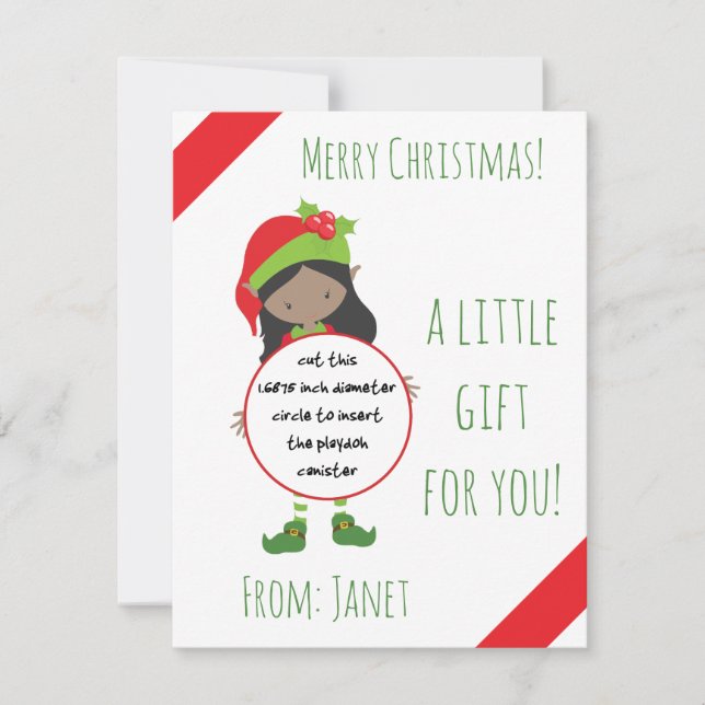 Christmas Elf Play Doh gift card, holiday favor Invitation (Front)