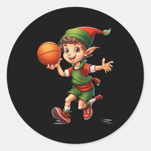 Christmas Elf Playing Basketball X_mas Pajamas Par Classic Round Sticker