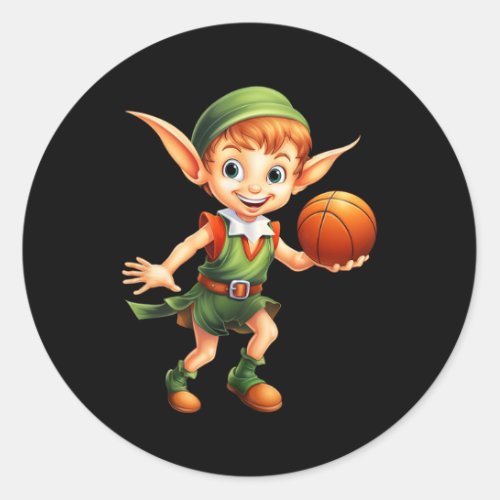 Christmas Elf Playing Basketball X_mas Pajamas Par Classic Round Sticker