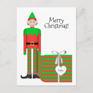 Christmas Elf Postcard - Striped Gift Package