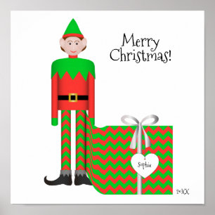 Christmas Elf Poster - Chevron Gift Package