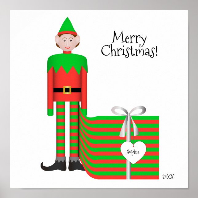 Christmas Elf Poster - Striped Gift Package (Front)