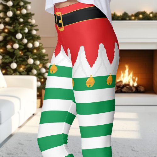 Christmas Elf Red And Green Stripe Holiday Leggings