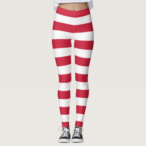 Christmas Elf Red and White Stripes Leggings