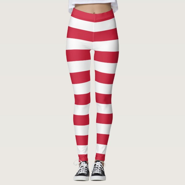 Christmas Elf Red and White Stripes Leggings (Front)