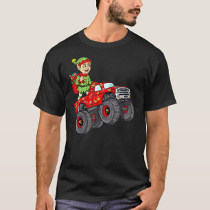 Christmas Elf Riding Monster Truck Boys Kids Famil T-Shirt