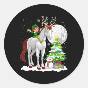 Christmas Elf Riding Reindeer Horse Snowman Xmas T Classic Round Sticker