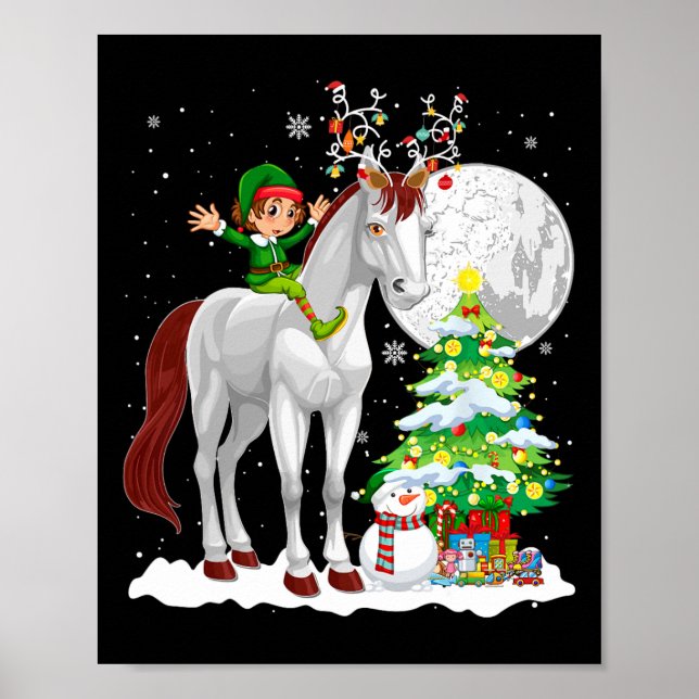 Christmas Elf Riding Reindeer Horse Snowman Xmas T Poster (Front)