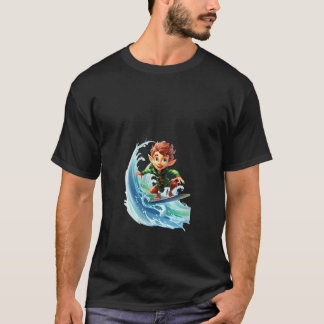 Christmas Elf Riding Surfboard Surfing Surfboardin T-Shirt