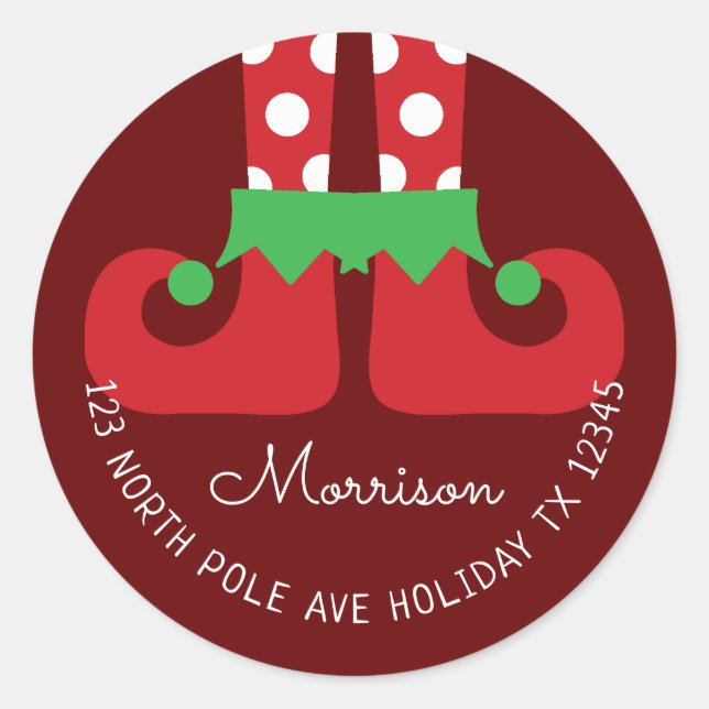 Christmas Elf Round Return Address Label (Front)