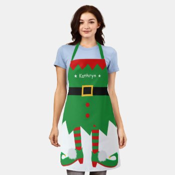 Christmas Elf Santa's Helper Holiday Funny Cute Apron by UrHomeNeeds at Zazzle
