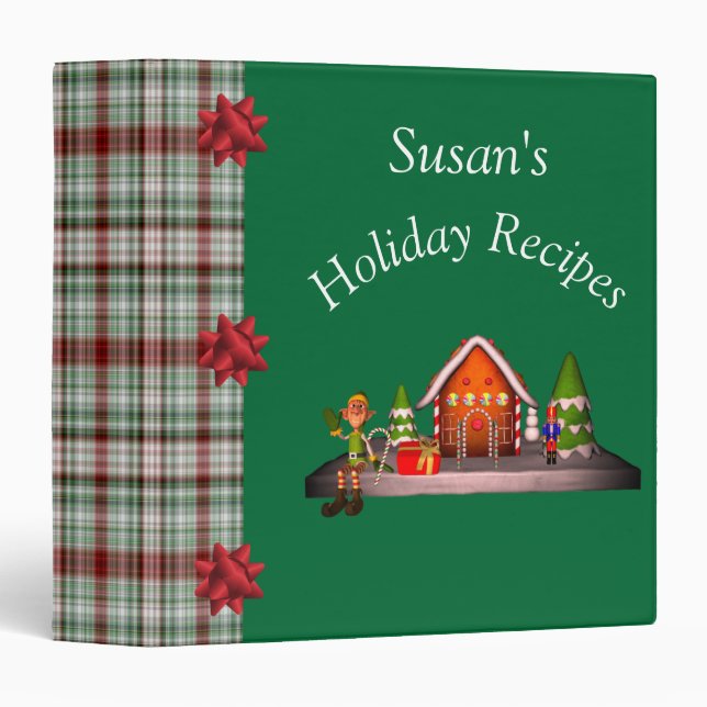 Christmas Elf Scene Holiday Personalized Recipe  3 Ring Binder (Front/Spine)