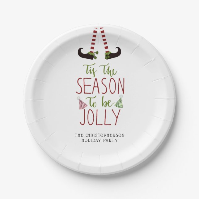 Christmas Elf SEASON TO BE JOLLY Personalized Paper Plates (Front)