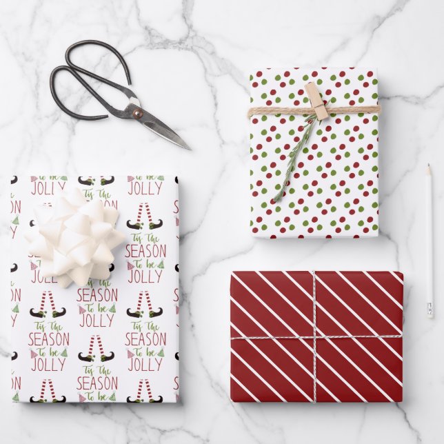 Christmas Elf SEASON TO BE JOLLY Wrapping Paper Sheets (Front)