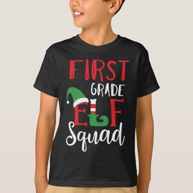 Christmas Elf Squad First Grade Teacher Top (Front)