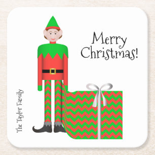 Christmas Elf Square Coaster -Chevron Gift Package