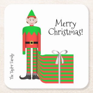 Christmas Elf Square Coaster -Striped Gift Package