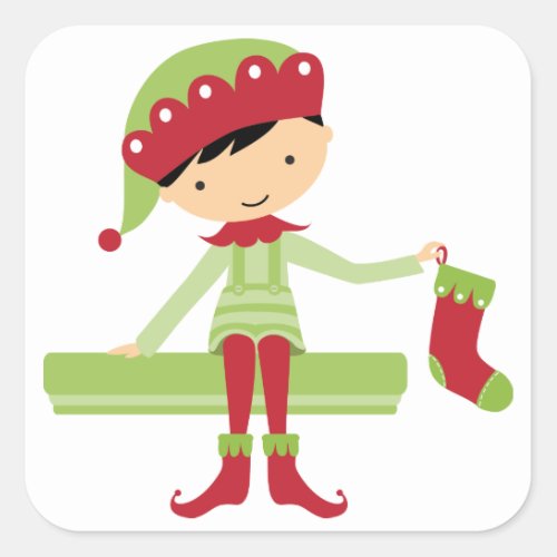 Christmas elf square sticker