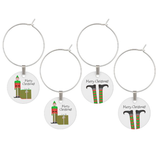 Christmas Elf Striped and Chevron Costume Wine Charm (Staggered)