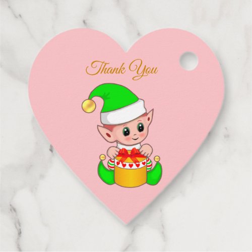 Christmas elf thank you on pink favor tags