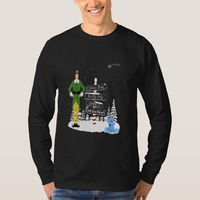 Christmas Elf Towns Holiday Santa Buddy Snow T-Shirt (Front)