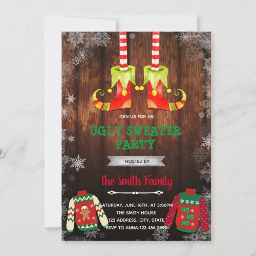 Christmas elf ugly sweater theme invitation